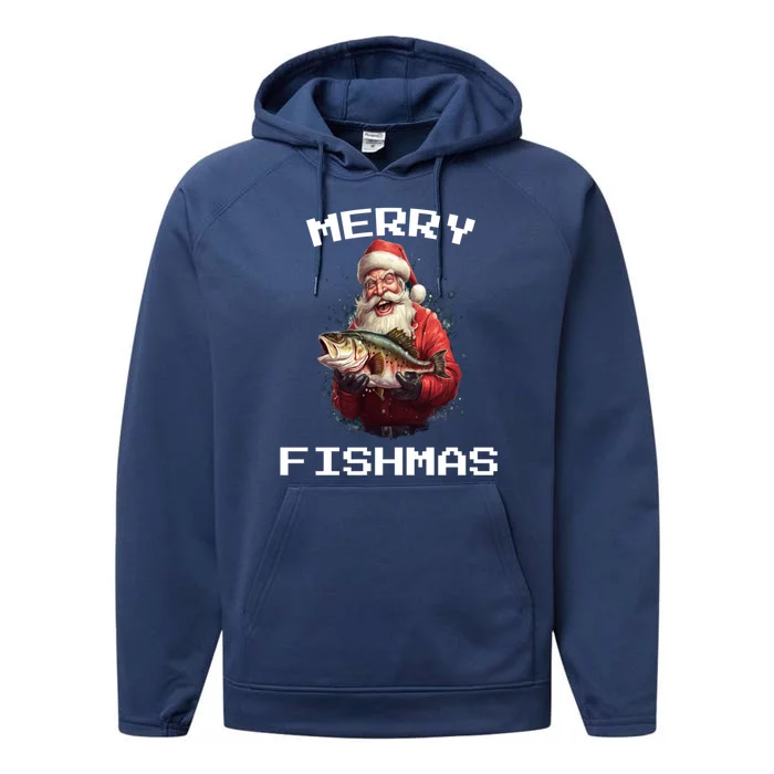 Funny Fishing Christmas Pajama Fishers Merry Fishmas Fishing Gift Performance Fleece Hoodie