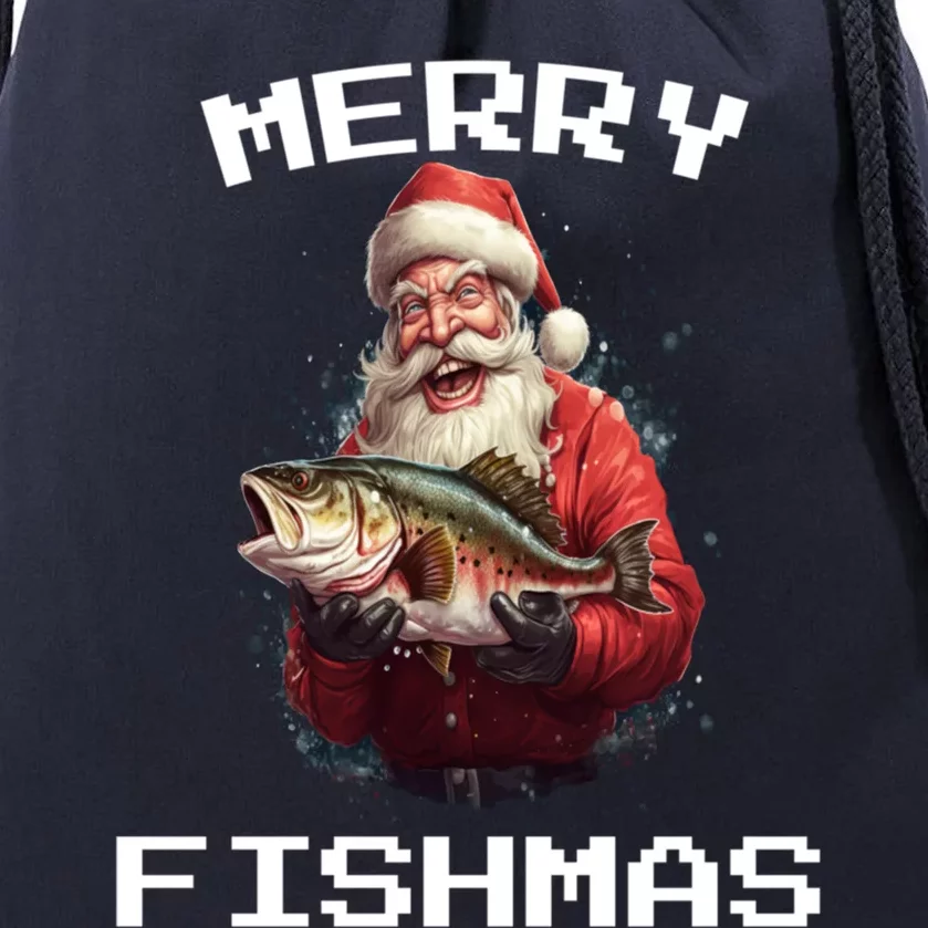 Funny Fishing Christmas Pajama Fishers Merry Fishmas Fishing Gift Drawstring Bag