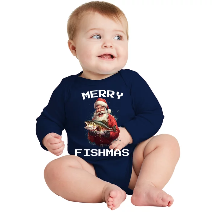 Funny Fishing Christmas Pajama Fishers Merry Fishmas Fishing Gift Baby Long Sleeve Bodysuit