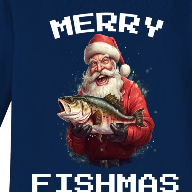 Funny Fishing Christmas Pajama Fishers Merry Fishmas Fishing Gift Baby Long Sleeve Bodysuit