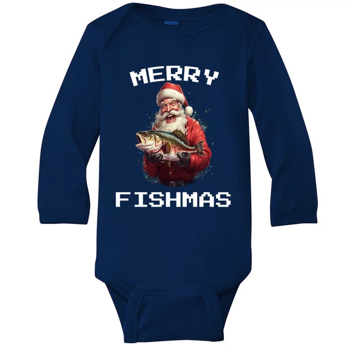 Funny Fishing Christmas Pajama Fishers Merry Fishmas Fishing Gift Baby Long Sleeve Bodysuit