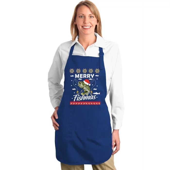 Funny Fishing Christmas Pajama Fishers Merry Fishmas Xmas Gift Full-Length Apron With Pocket