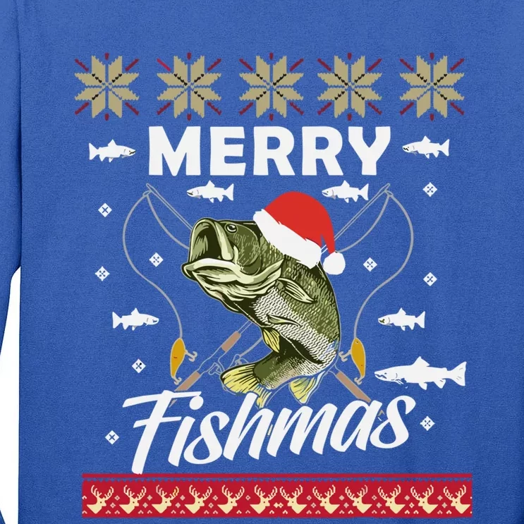 Funny Fishing Christmas Pajama Fishers Merry Fishmas Xmas Gift Tall Long Sleeve T-Shirt