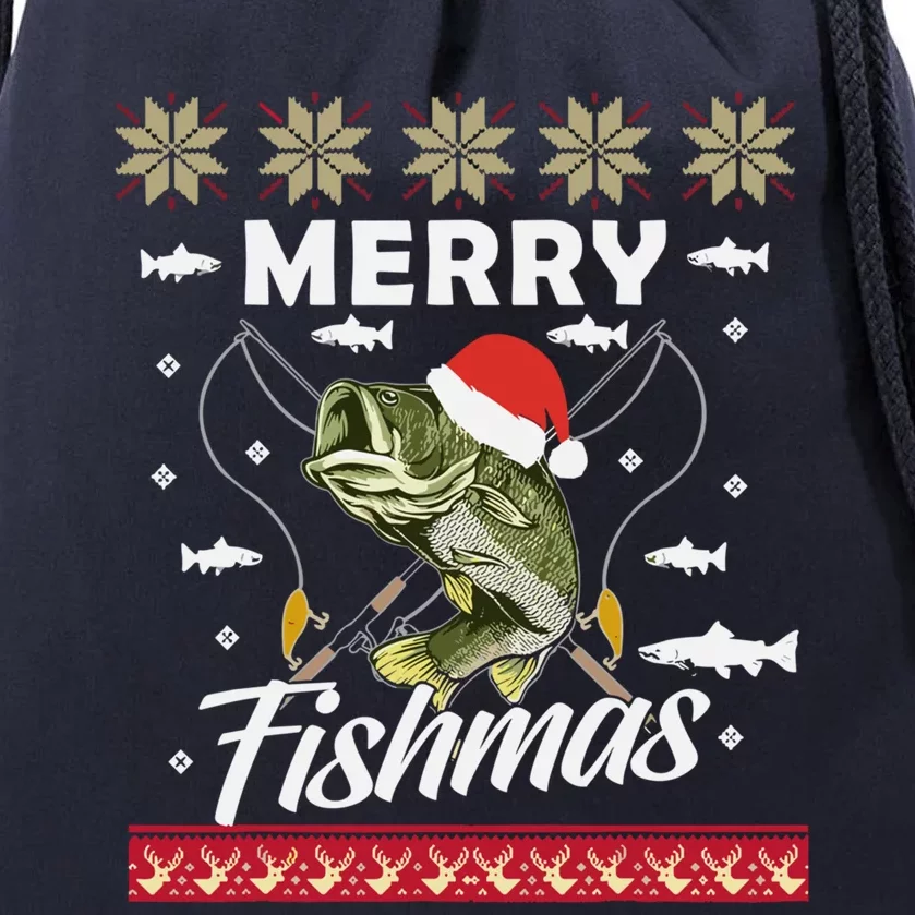 Funny Fishing Christmas Pajama Fishers Merry Fishmas Xmas Gift Drawstring Bag