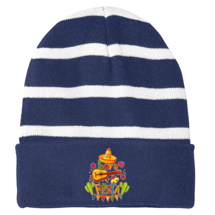 Funny Festive Cinco De Mayo Let's Fiesta Striped Beanie with Solid Band