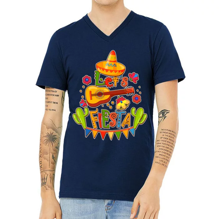 Funny Festive Cinco De Mayo Let's Fiesta V-Neck T-Shirt