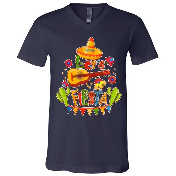 Funny Festive Cinco De Mayo Let's Fiesta V-Neck T-Shirt