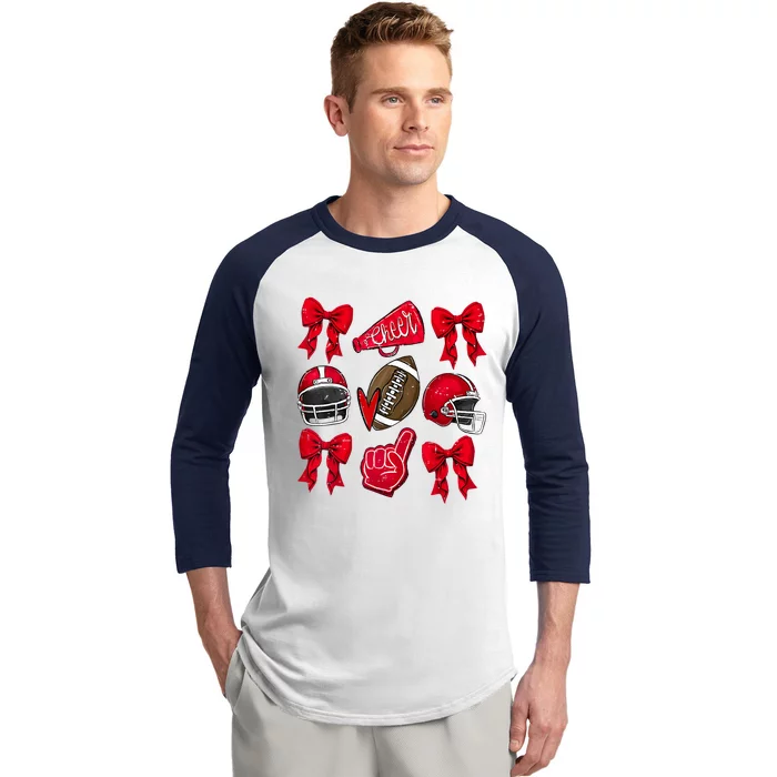 Funny Football Coquette Game Day Football Cheer Mom Lover Gift Baseball Sleeve Shirt