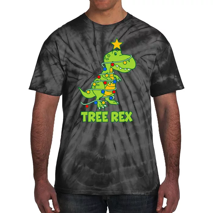 Funny Family Christmas Dinosaur Tree Rex Pajamas Xmas Tie-Dye T-Shirt