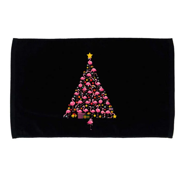 Funny Flamingo Christmas Tree Ornithologist Xmas Microfiber Hand Towel