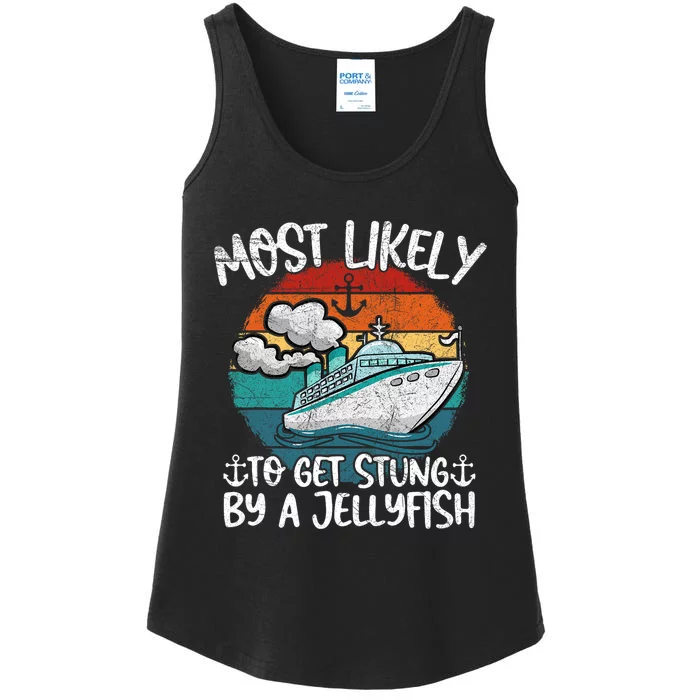 Funny Family Cruise Most Likely To Get Stung By A Jellyfish Ladies Essential Tank