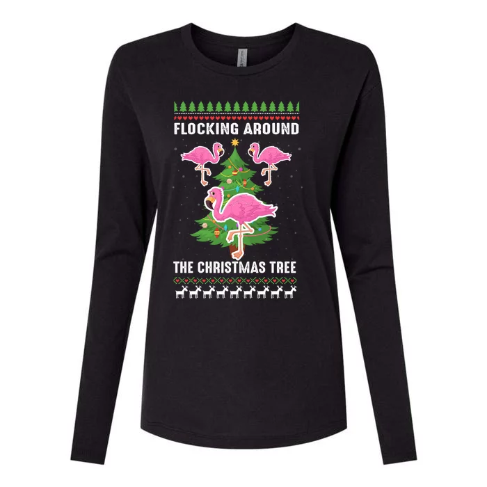 Flamingo Funny Christmas Tree Great Gift Womens Cotton Relaxed Long Sleeve T-Shirt