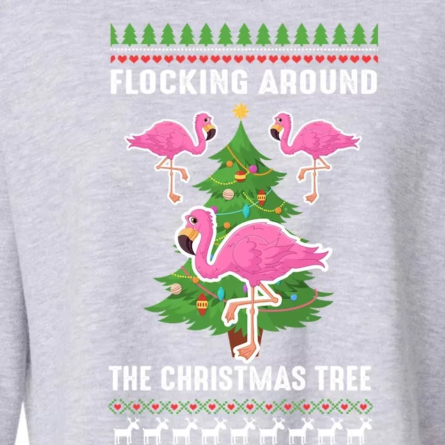 Flamingo Funny Christmas Tree Great Gift Cropped Pullover Crew