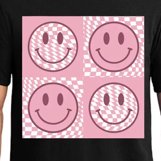 Funny Face Checkered Pattern Smile Face Meme Trendy Pajama Set