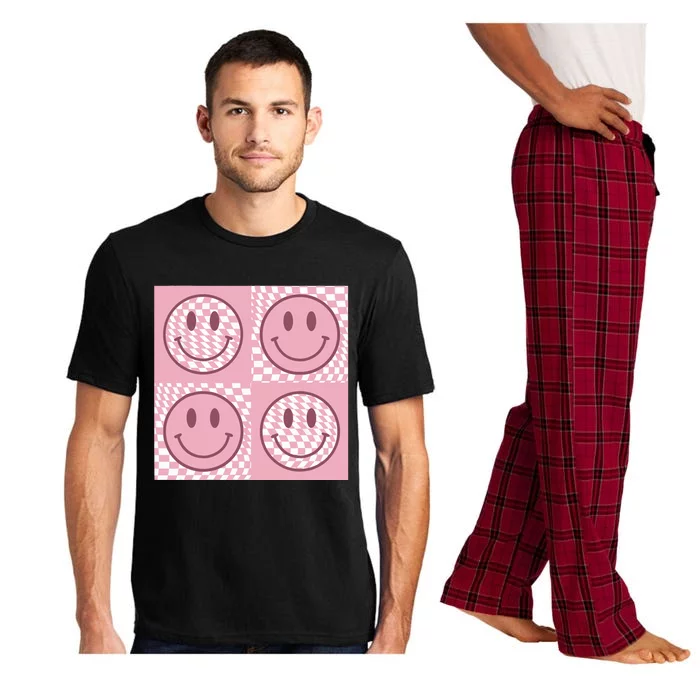 Funny Face Checkered Pattern Smile Face Meme Trendy Pajama Set