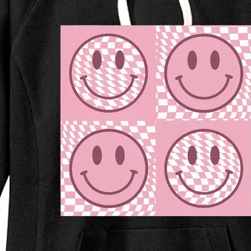 Funny Face Checkered Pattern Smile Face Meme Trendy Women's Fleece Hoodie