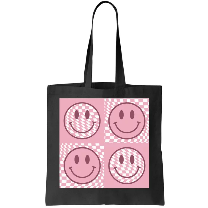 Funny Face Checkered Pattern Smile Face Meme Trendy Tote Bag