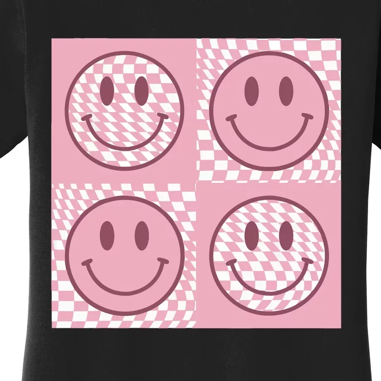 Funny Face Checkered Pattern Smile Face Meme Trendy Women's T-Shirt