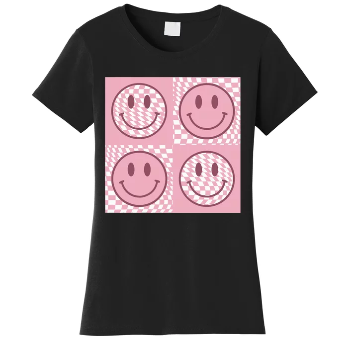 Funny Face Checkered Pattern Smile Face Meme Trendy Women's T-Shirt