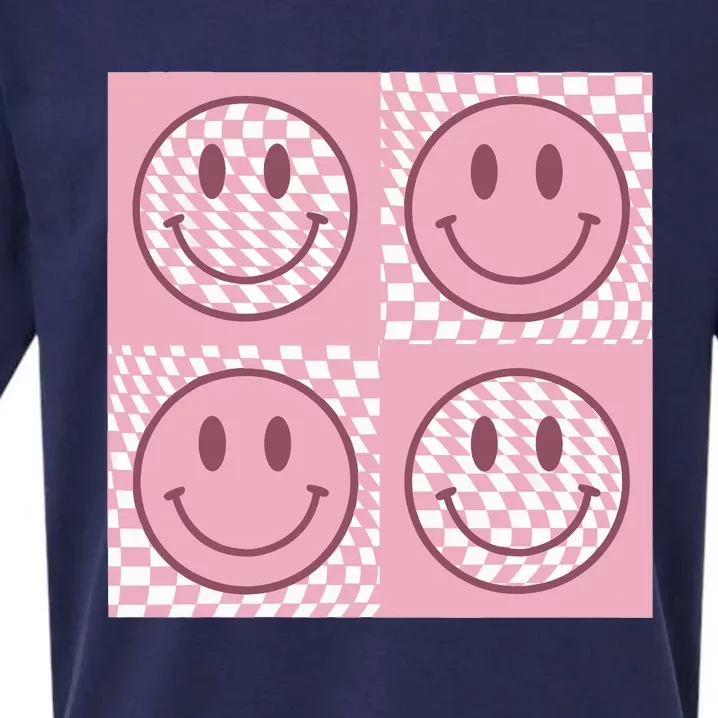 Funny Face Checkered Pattern Smile Face Meme Trendy Sueded Cloud Jersey T-Shirt