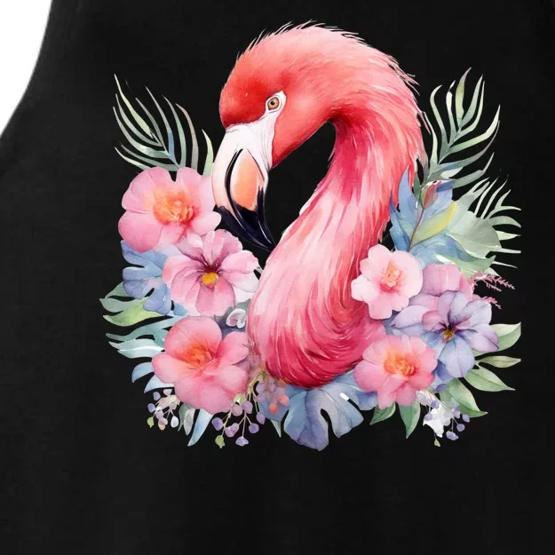 Floral Flamingo Cute Tropical Ladies Tri-Blend Wicking Tank