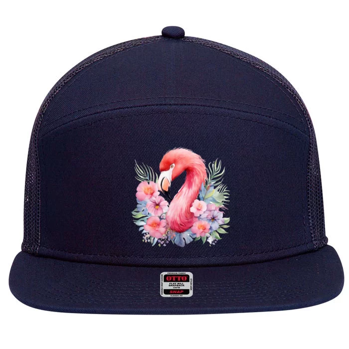 Floral Flamingo Cute Tropical 7 Panel Mesh Trucker Snapback Hat