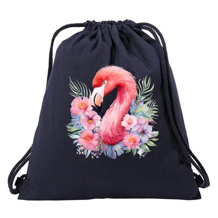 Floral Flamingo Cute Tropical Drawstring Bag