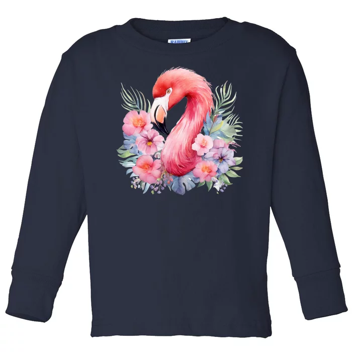 Floral Flamingo Cute Tropical Toddler Long Sleeve Shirt