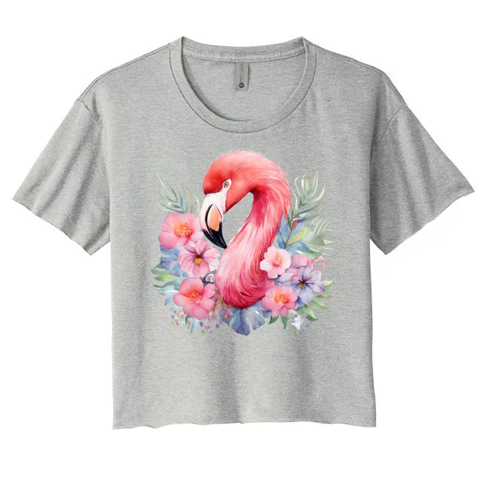 Floral Flamingo Cute Tropical Women's Crop Top Tee