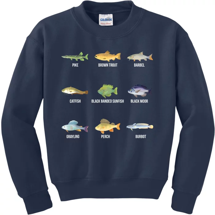 Funny Fishing Cute Types Of Freshwater Fish Species Gifts Kids Sweatshirt