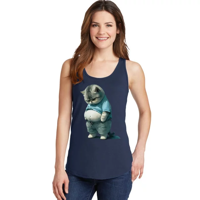 Funny Fat Cat Art Design Fat Kitten Cat Lover Ladies Essential Tank