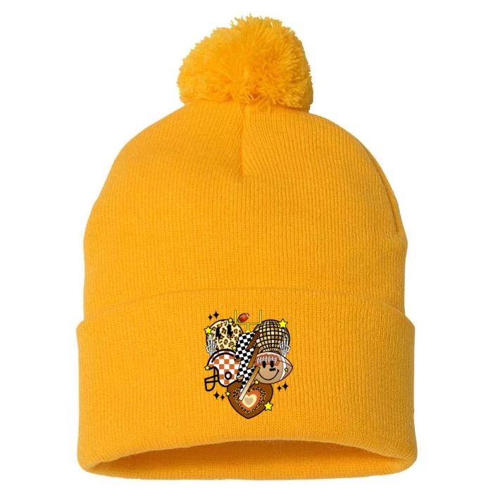 Football Fan Cool Smile Groovy Retro Pom Pom 12in Knit Beanie