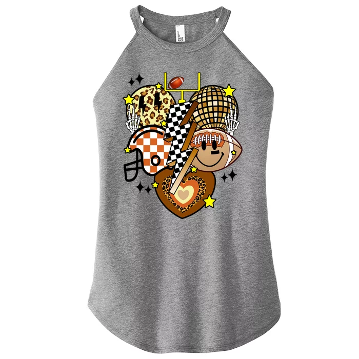 Football Fan Cool Smile Groovy Retro Women’s Perfect Tri Rocker Tank