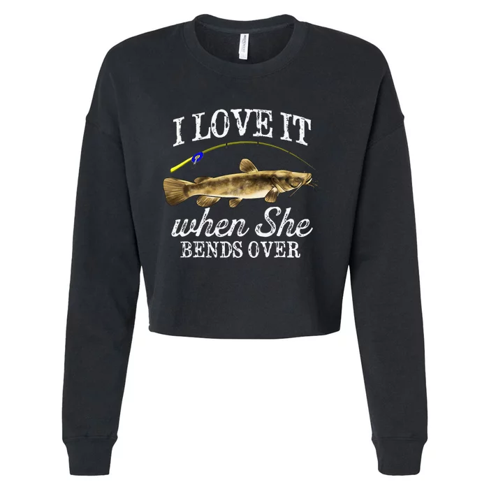 Funny Flathead Catfish Fishing Freshwater Fish Graphic Cropped Pullover Crew