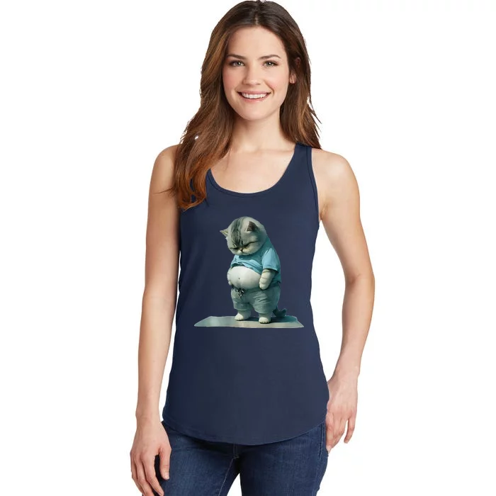 Funny Fat Cat Art Design Print Ladies Essential Tank