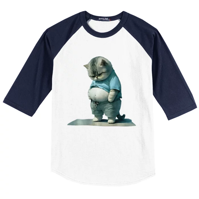 Funny Fat Cat Art Design Print Baseball Sleeve Shirt