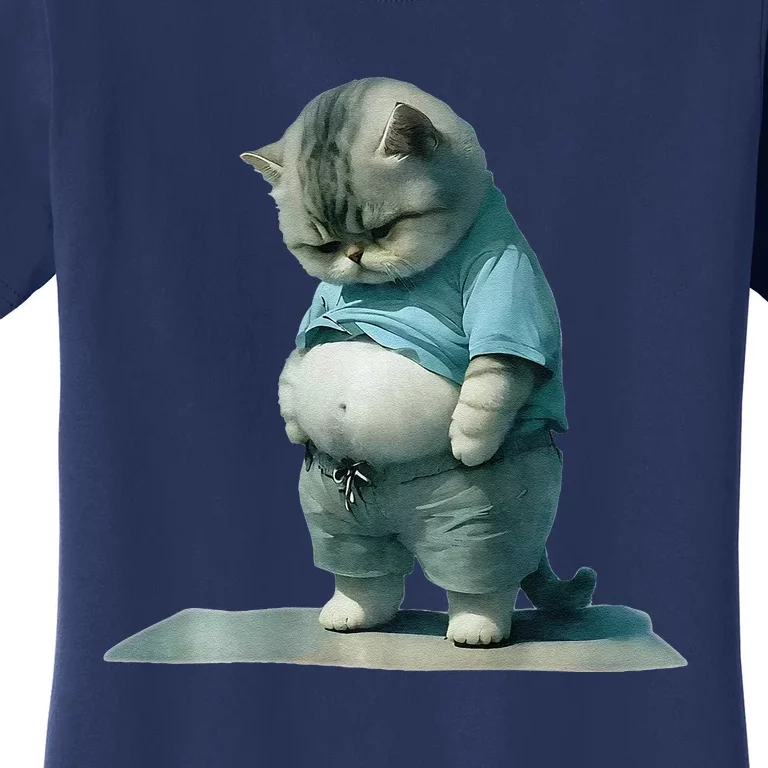 Funny Fat Cat Art Design Print Women's T-Shirt