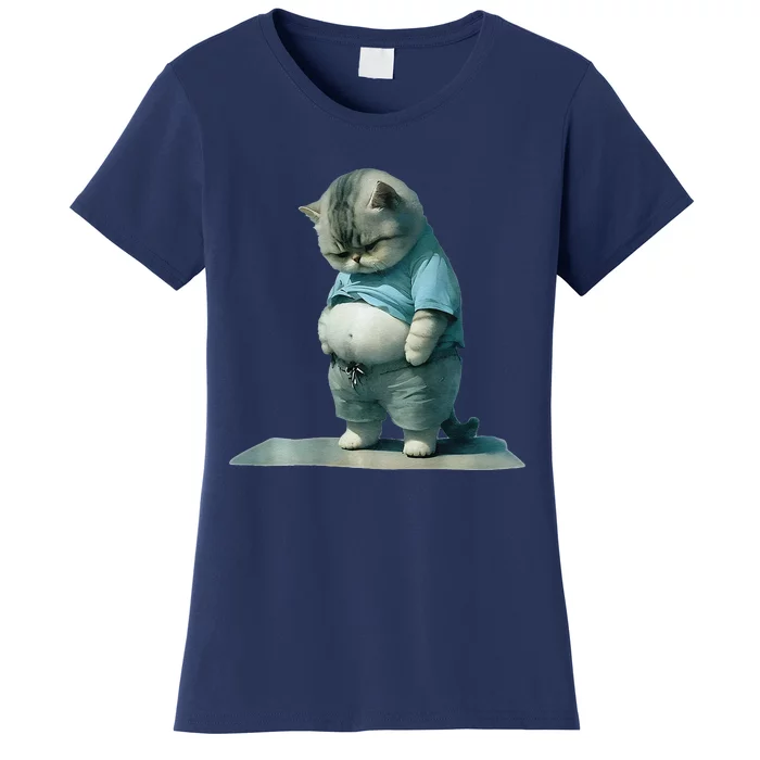 Funny Fat Cat Art Design Print Women's T-Shirt