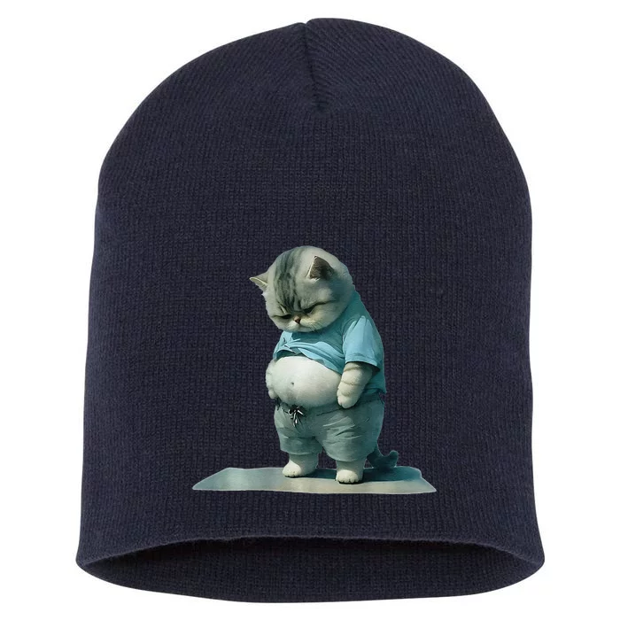 Funny Fat Cat Art Design Print Short Acrylic Beanie