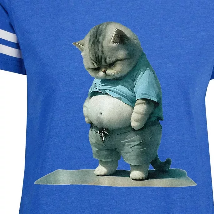 Funny Fat Cat Art Design Print Enza Ladies Jersey Football T-Shirt