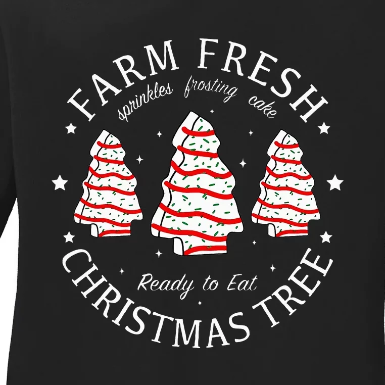 Farm Fresh Christmas Tree Cakes Funny Tree Farm Xmas Pajamas Ladies Long Sleeve Shirt