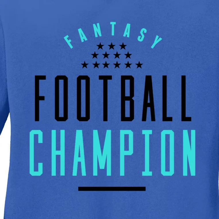 Fantasy Football Champion Winner League Draft Team Gift Ladies Long Sleeve Shirt