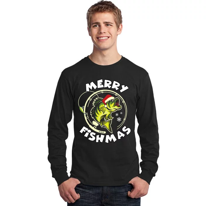 Funny Fishing Christmas Pajama Fishers Merry Fishmas Tall Long Sleeve T-Shirt