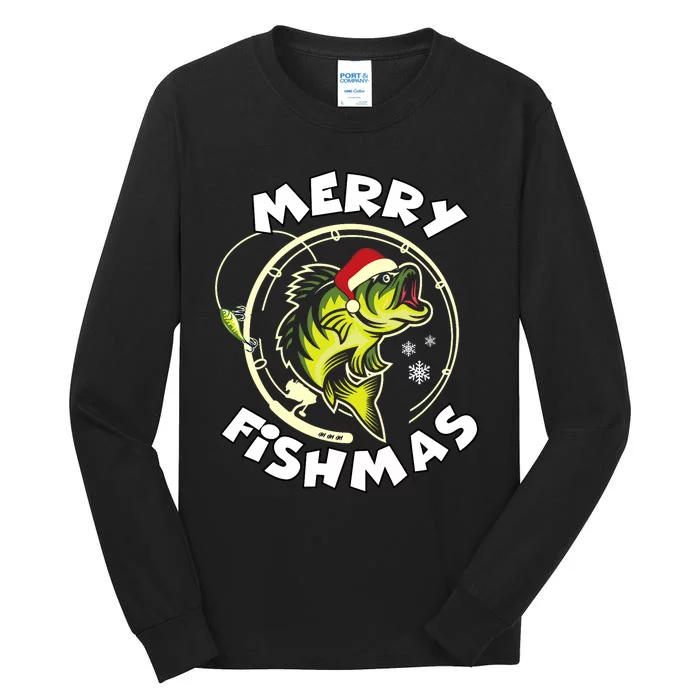 Funny Fishing Christmas Pajama Fishers Merry Fishmas Tall Long Sleeve T-Shirt