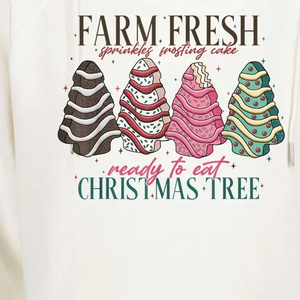 Farm Fresh Christmas Tree Cakes Funny Tree Farm Xmas Pajamas Womens Funnel Neck Pullover Hood