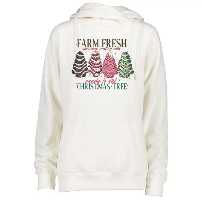 Farm Fresh Christmas Tree Cakes Funny Tree Farm Xmas Pajamas Womens Funnel Neck Pullover Hood