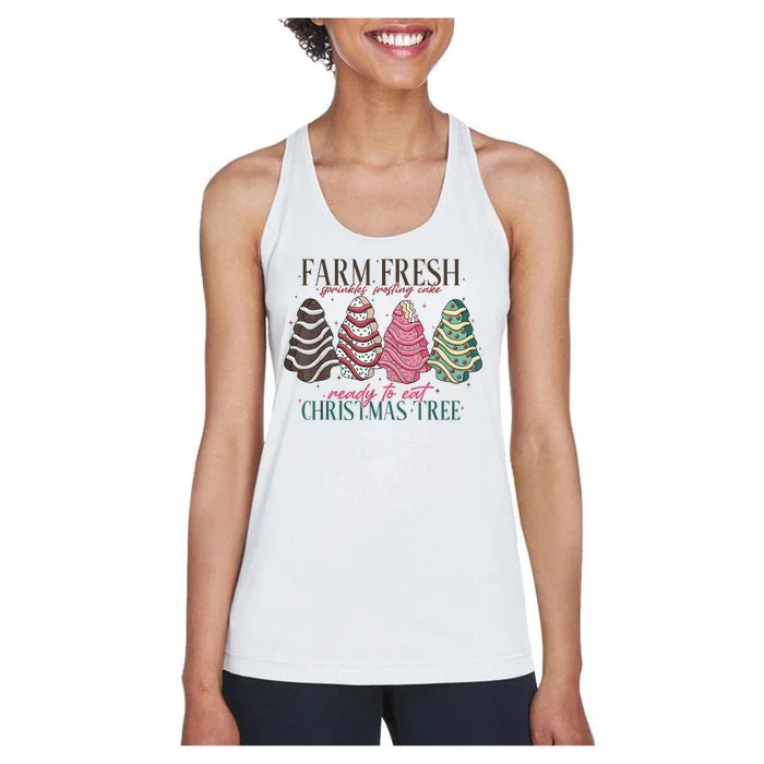 Farm Fresh Christmas Tree Cakes Funny Tree Farm Xmas Pajamas Women's Racerback Tank