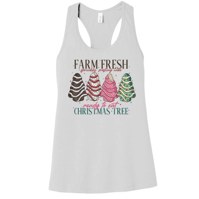 Farm Fresh Christmas Tree Cakes Funny Tree Farm Xmas Pajamas Women's Racerback Tank