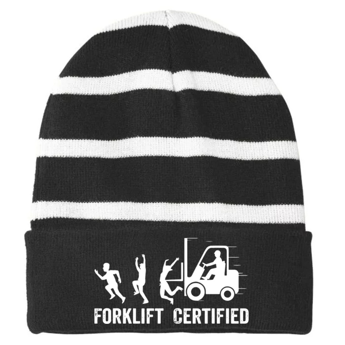 Funny Forklift Driver Operator Forklift Certified Forklift Striped Beanie with Solid Band