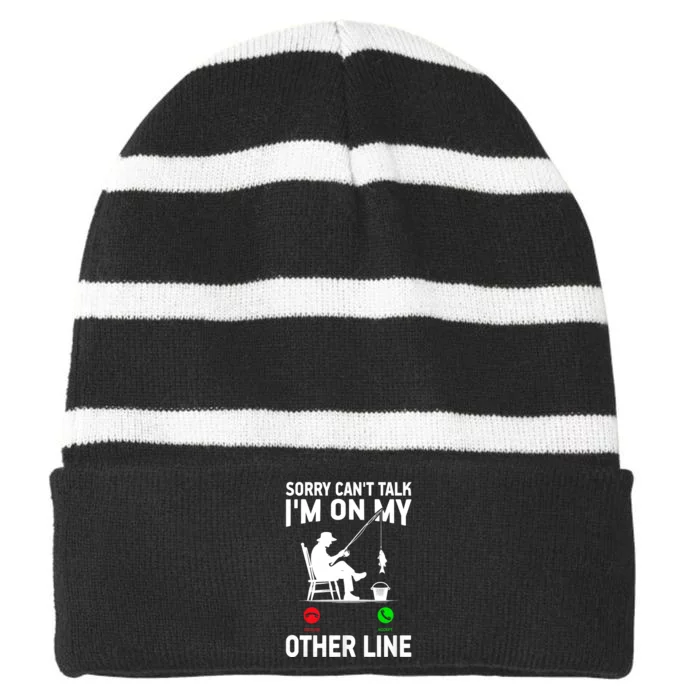 Funny Fishing Dad Funny Reel Cool Fish Bass Fishing Striped Beanie with Solid Band